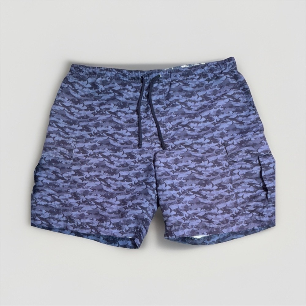 berkley jensen Men's‎ Blue Fish Swim Shorts M Elastic Waist Drawstring